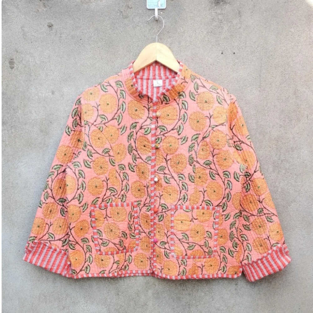 Floral Quilted Kantha Jacket 100% Indian Cotton NWT